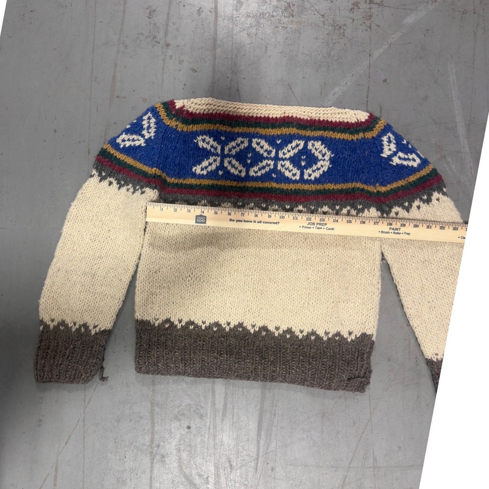 Handmade Nordic Fair Isle Alpaca Wool Knit Sweater Cream Chunky Pullover - Picture 6 of 6